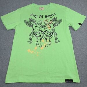 Watson Mens Embroidered T-Shirt Green City Of Angels Graphic Short Sleeve SIze S